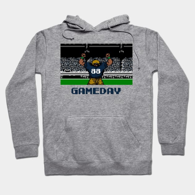 Blue and Gold Football Gameday Retro 8 Bit Linebacker Hoodie by SLAG_Creative